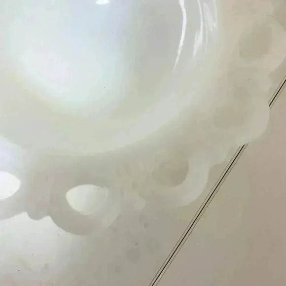 Vintage Milk Glass Footed Candy Dish With Frill Edges, candy serving dish - Picture 3 of 6